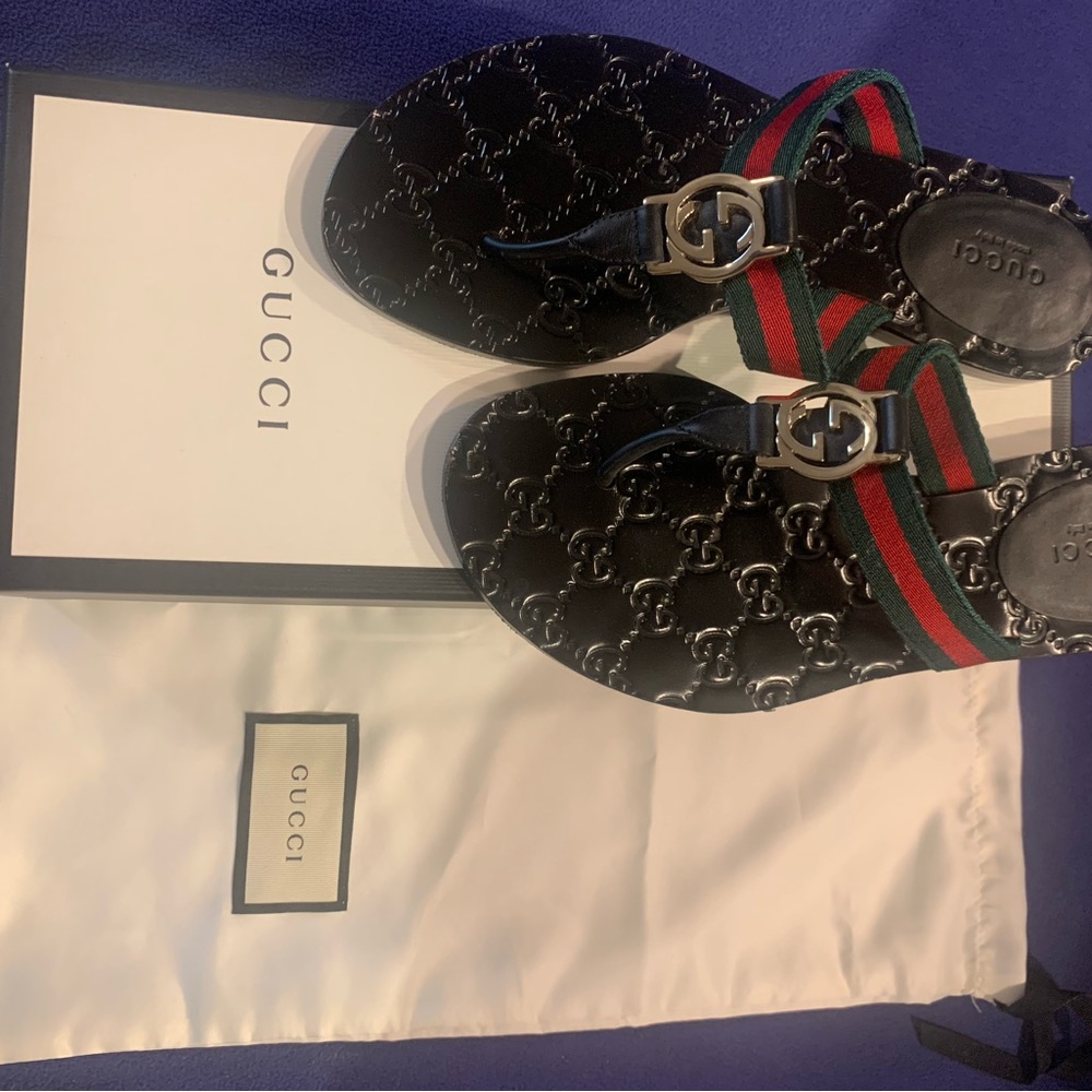 Gucci Black and Green Sandals - Picture 4 of 9